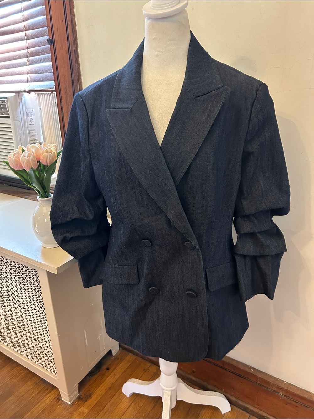 5a7 cinq a Sept tous les jours Double-Breasted Dark Denim Blazer Sz 12 EUC